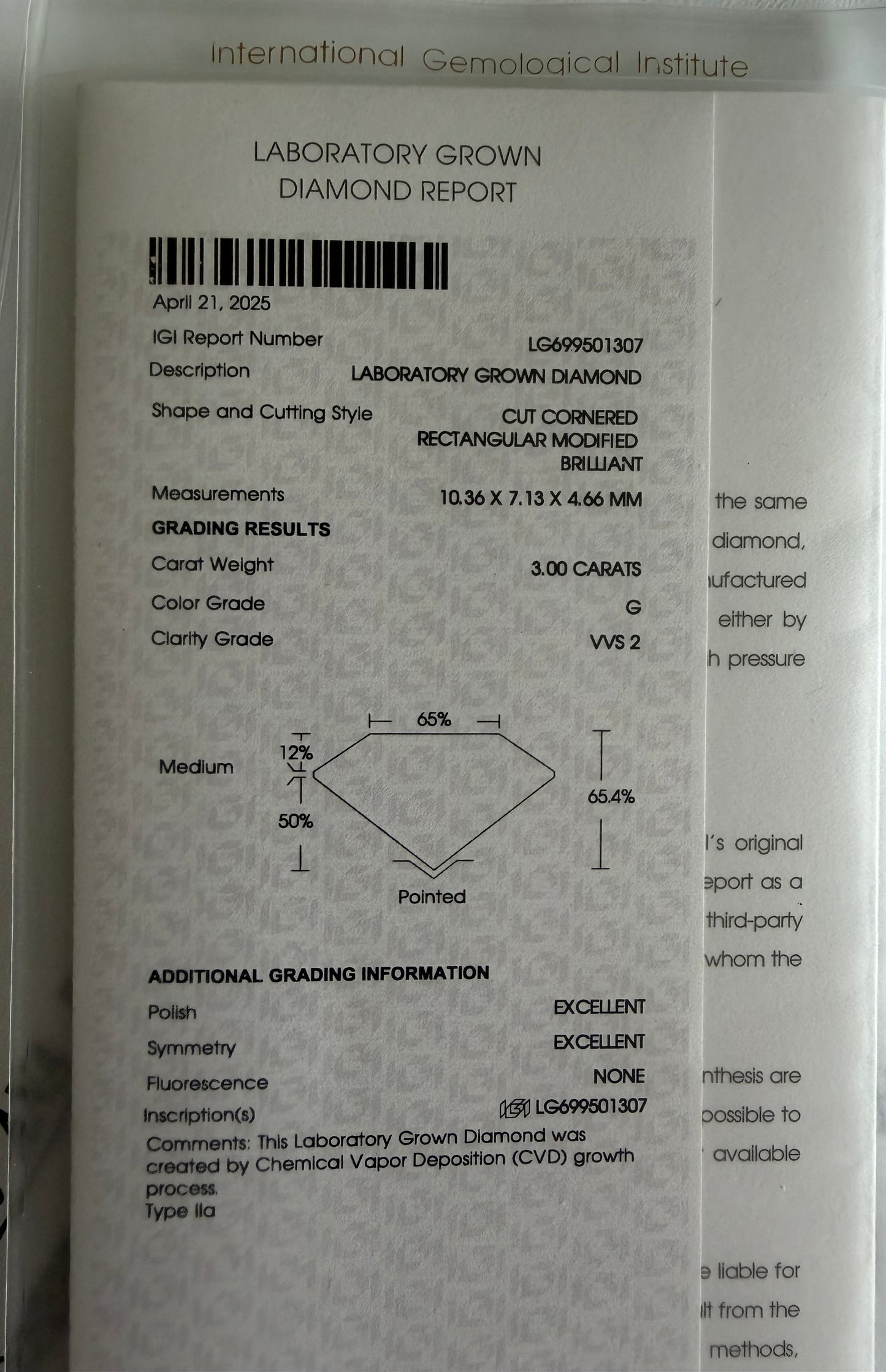 Final Payment – 3.00 Carat Radiant Cut Lab-Grown Diamond (IGI LG699501307)