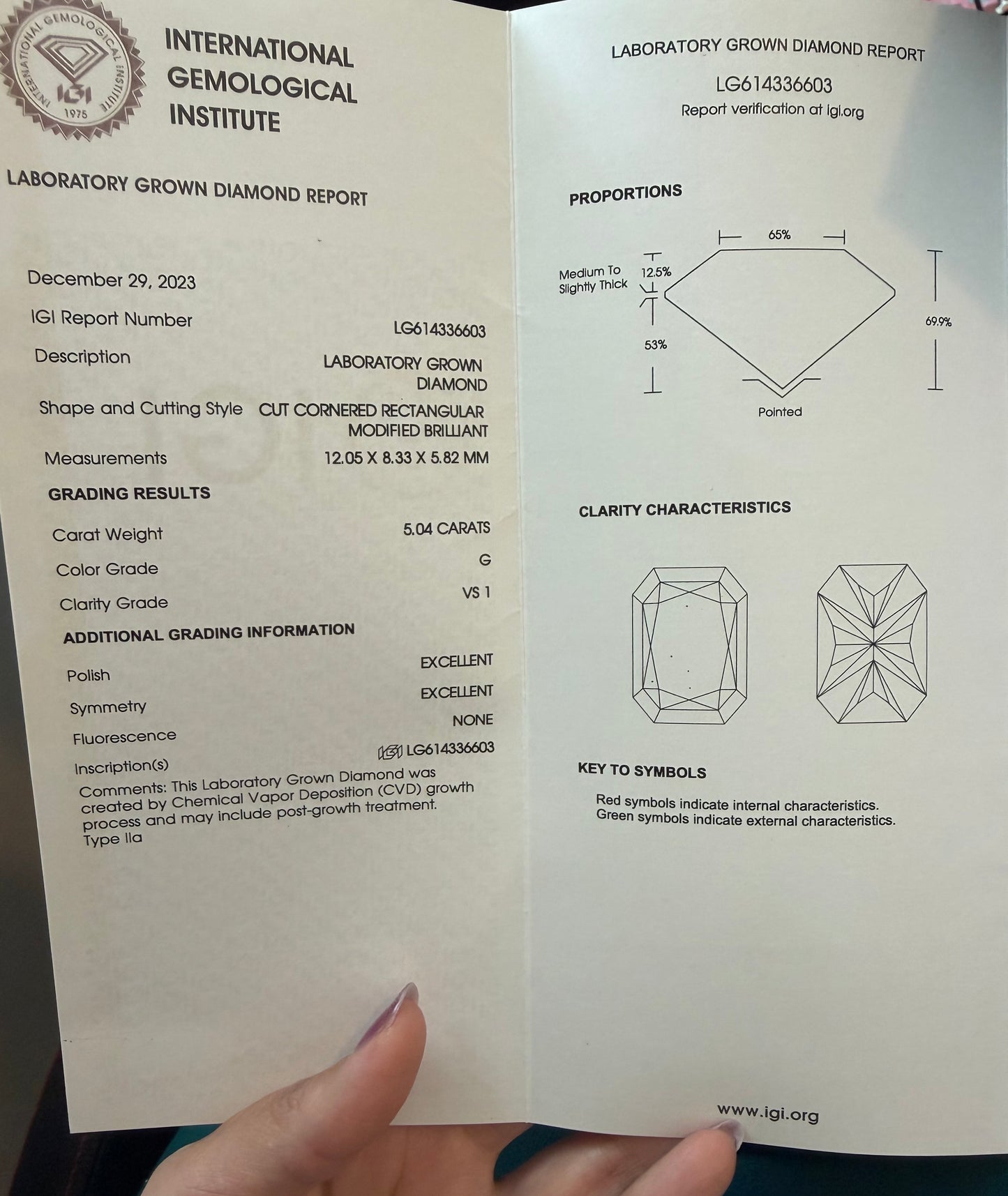5.04 Carat Elongated Radiant Lab Grown Diamond | G VS1 | IGI Certified