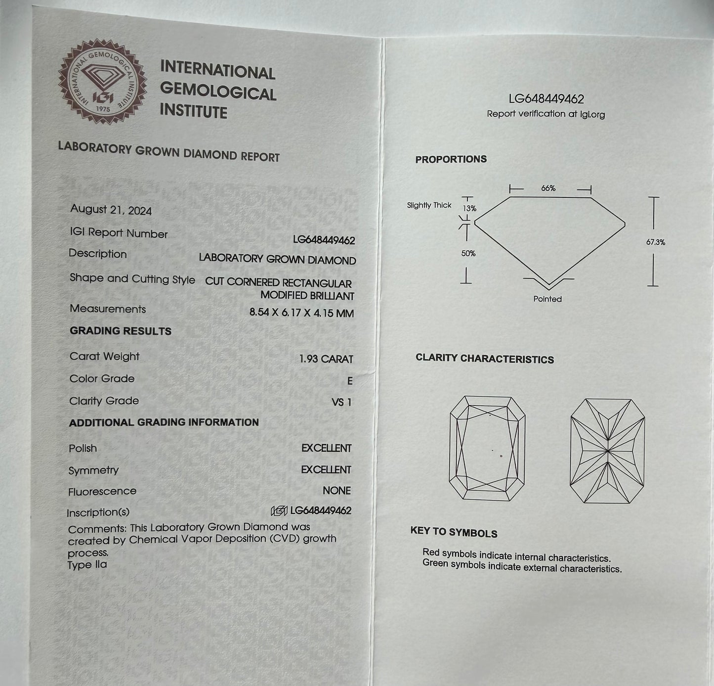 1.93 Carat Radiant Cut Lab Grown Diamond | E VS1 | IGI Certified