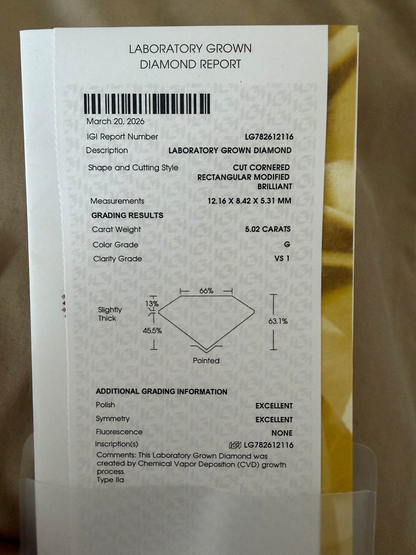 5.02ct Radiant Cut Lab Grown Diamond 💎 | G VS1 | IGI Certified