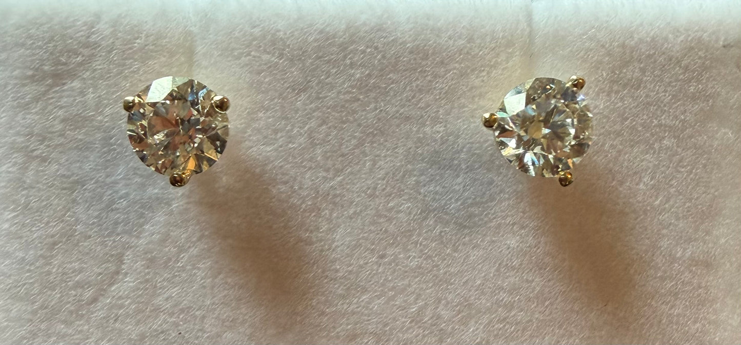 1 CTW Lab-Grown Diamond Stud Earrings (14K Yellow Gold)